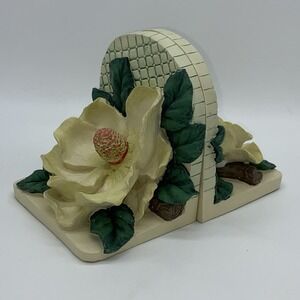 Magnolia Blossom Poly Resin Bookends‎ CBK Ltd Vintage Hand-Painted EUC
